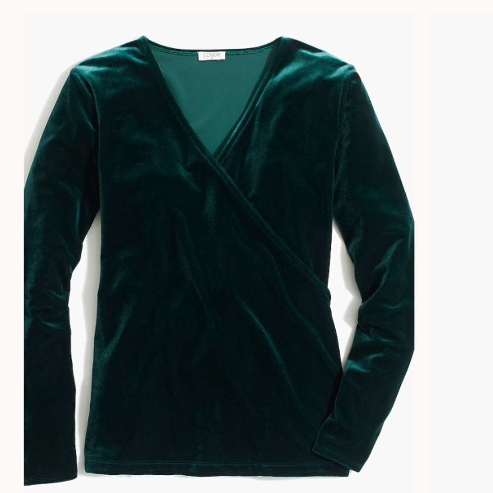 NWT J. Crew Mercantile Women’s Emerald Velvet Long Sleeve Wrap Top Size XS